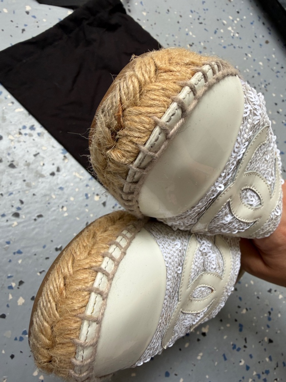 CHANEL Cream and White Sequined Espadrille Flats - Picture 10 of 14